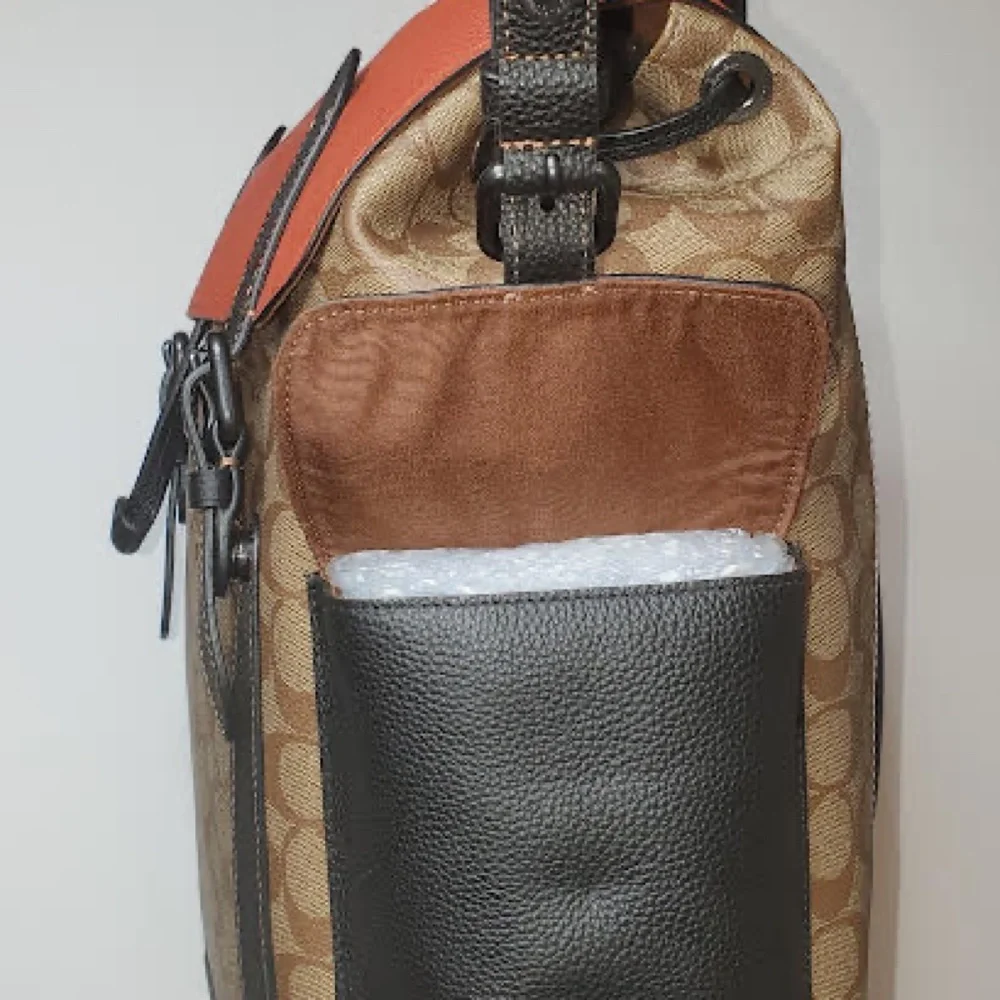 NWT COACH Signature Hudson Backpack in Colorblock Canvas Khaki/ Terracotta - Picture 11 of 14